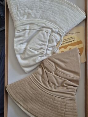 Furtalk BABY Packable Sun Hats - White & Beige 100% Linen Lining